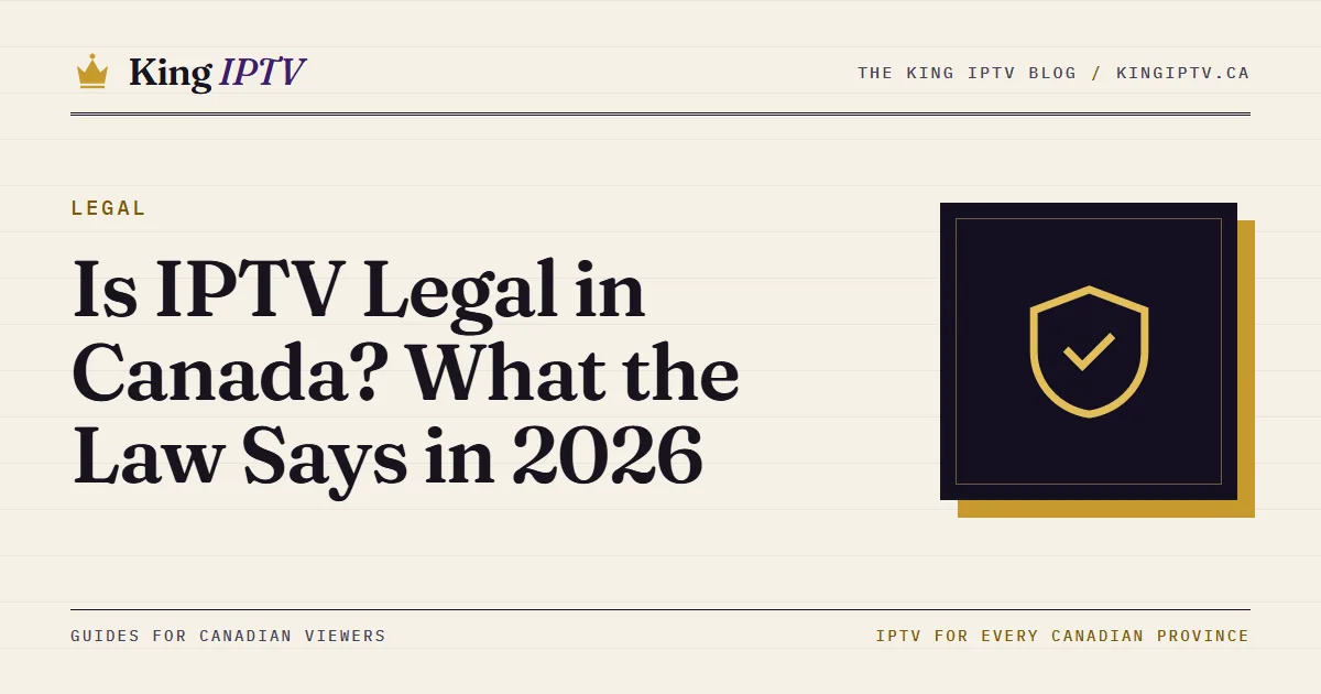 Is IPTV legal in Canada: a scale of justice in front of a TV showing a live channel guide