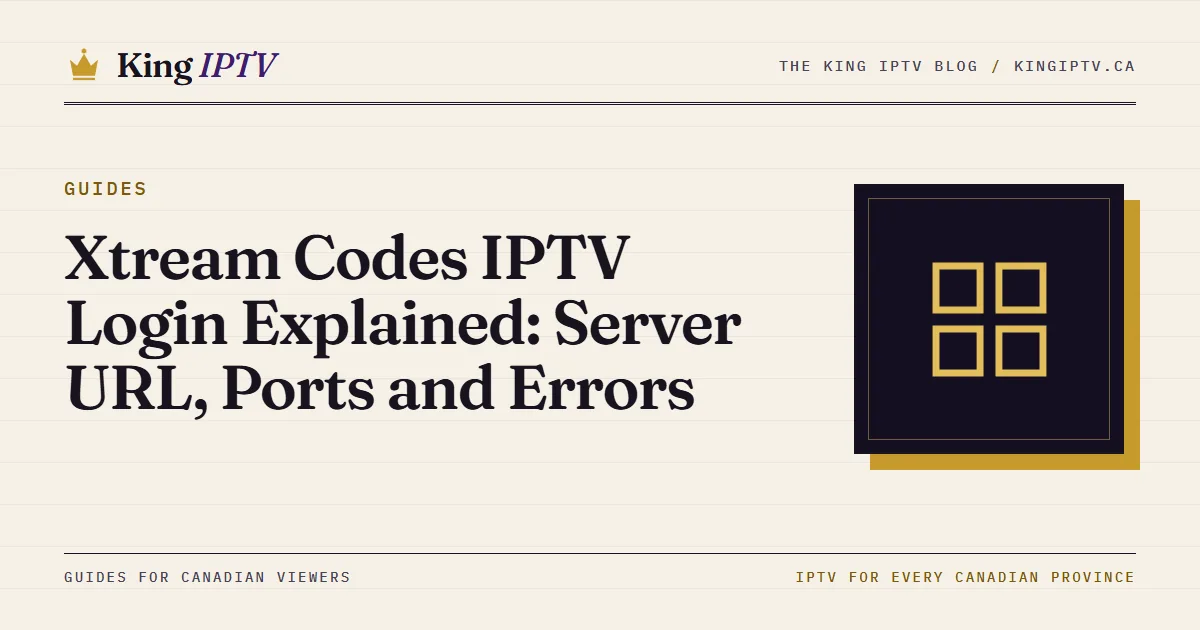 Xtream Codes IPTV login screen on a television showing server URL, username and password fields