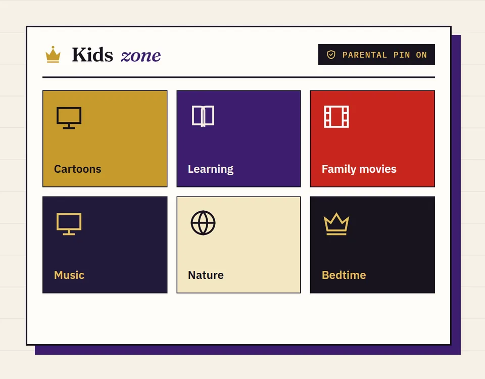 Why King IPTV works well for kids and families IPTV Canada for kids: King IPTV kids zone with cartoons, learning shows and family movies, locked with a parental PIN
